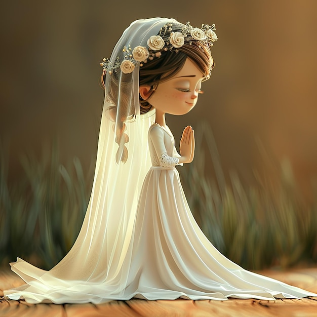 Photo cute illustration 3d cartoon of a charming girl praying