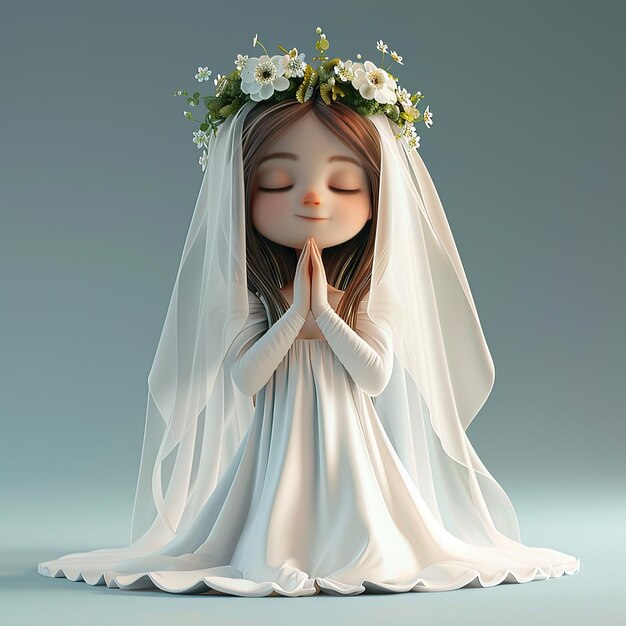 Милая иллюстрация 3D мультфильма о очаровательной девушке, молящейся