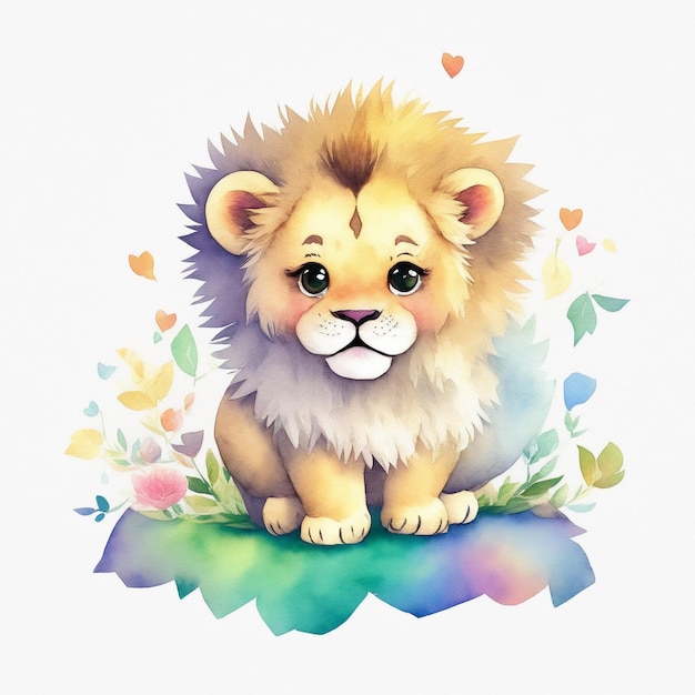 A cute illustration of a baby vintage watercolor lion Generate Ai