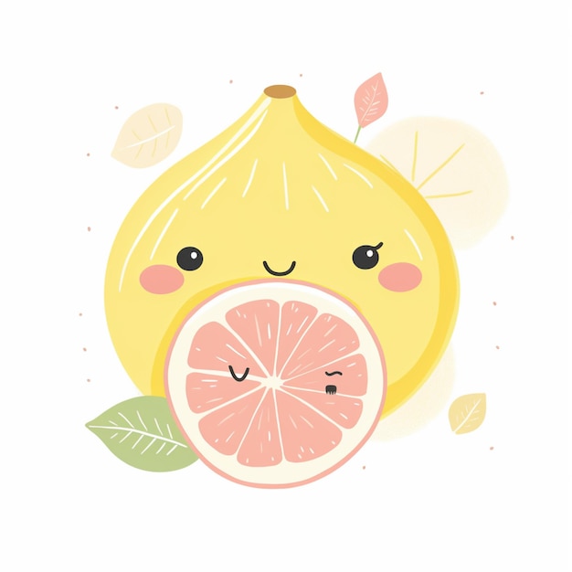 Photo a cute illustration of a lemon with a slice of grapefruit.