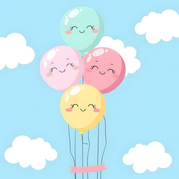 Photo a cute illustration of smiling balloons with simple drawing