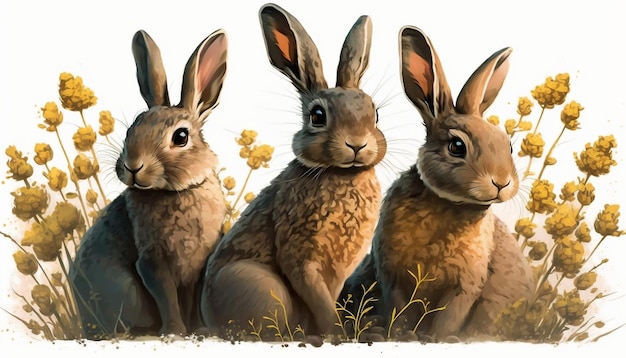 Cute illustration three hares