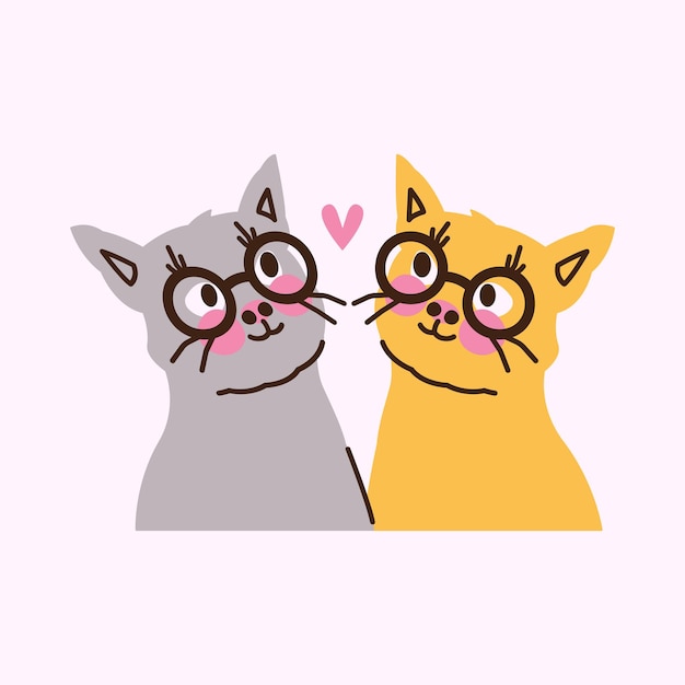 Photo cute illustration with a pair of cats in love couple vector card print design