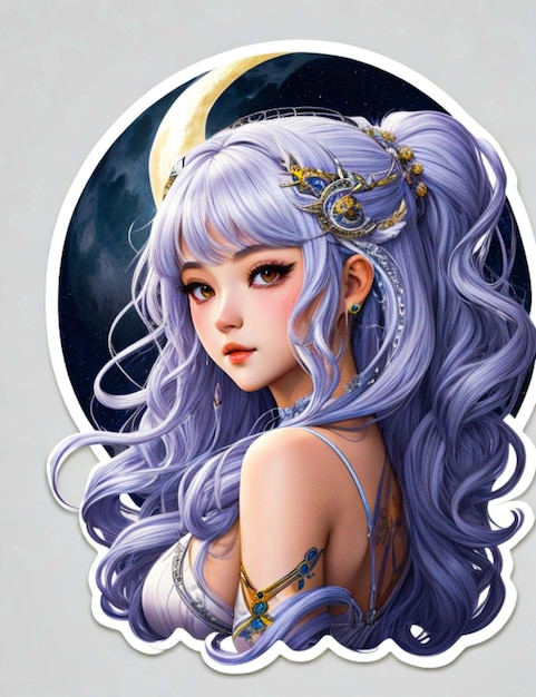 cute image of moon goddess with circle frame