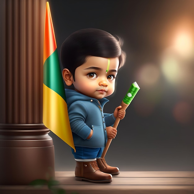 Cute Indian boy holding Indian flag