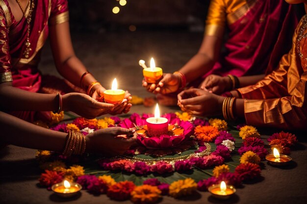 Милая индийская маленькая девочка молится и празднует фестиваль Дивали