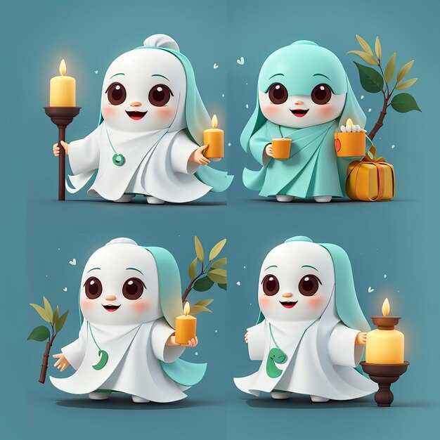 Cute indonesian ghost buto ijo cartoon vector icon illustration people holiday icon isolated flat