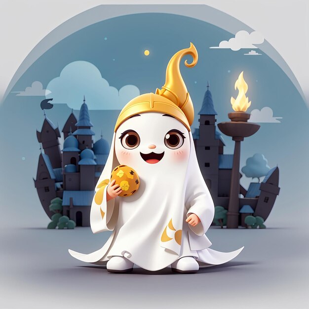 Photo cute indonesian ghost kuntilanak cartoon vector icon illustration people holiday icon isolated flat