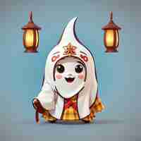 Photo cute indonesian ghost kuyang cartoon vector icon illustration people holiday icon isolated flat