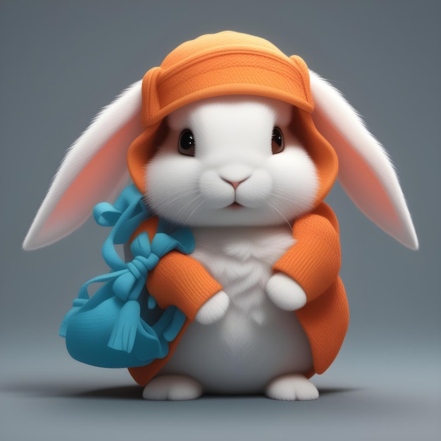 cute and innocent bunny with orange outfit