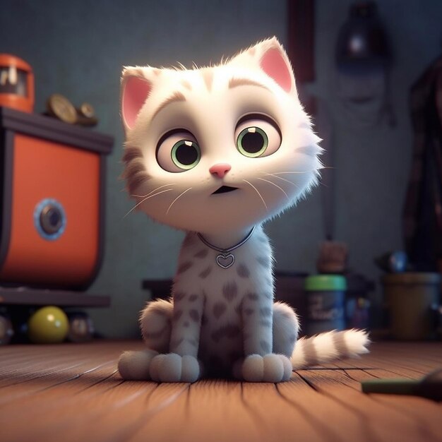 Foto simpatico gatto innocente nell'animazione pixar