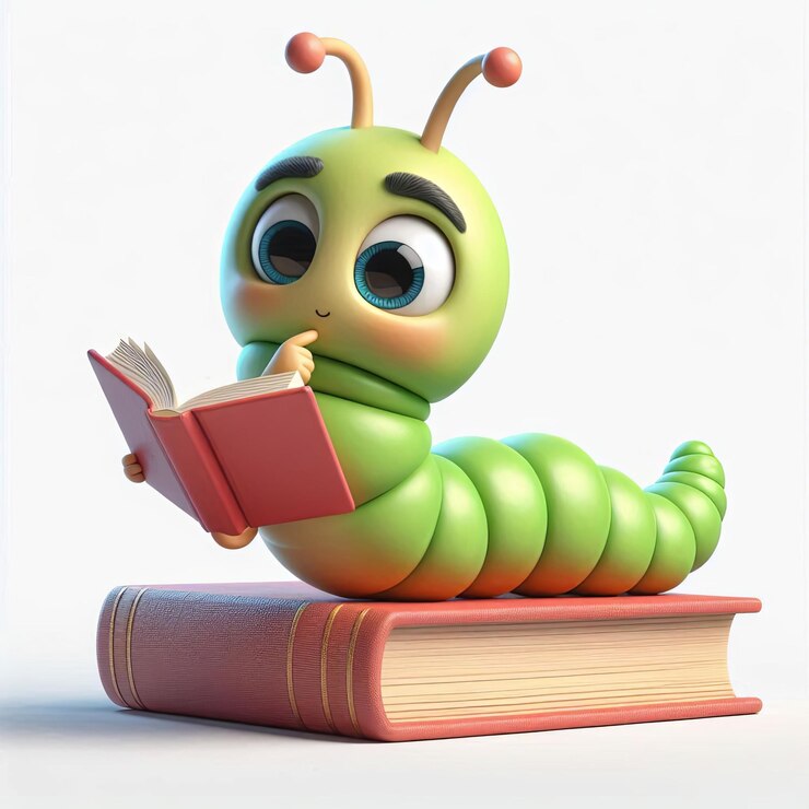 Photo cute inquisitive inchworm with a book 3d