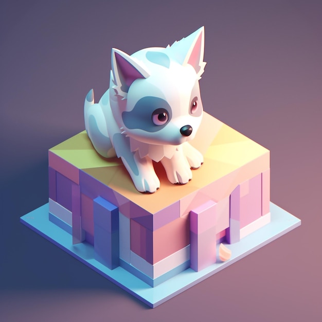милая изометрическая собака 3D-искусство пастельные цвета мягкое освещение