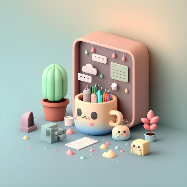 Cute Isometric Office Desk