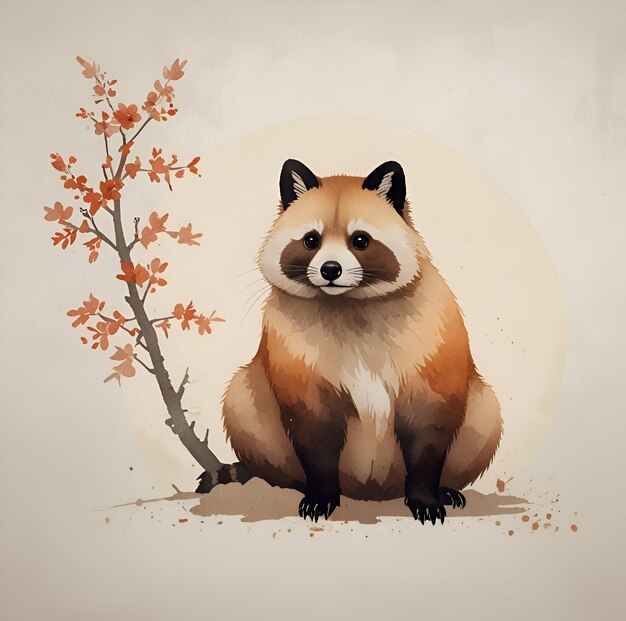 Photo cute japanese raccoon dog tanuki illustration