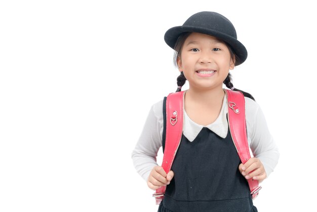 Cute Japanese student with school bag isolated 