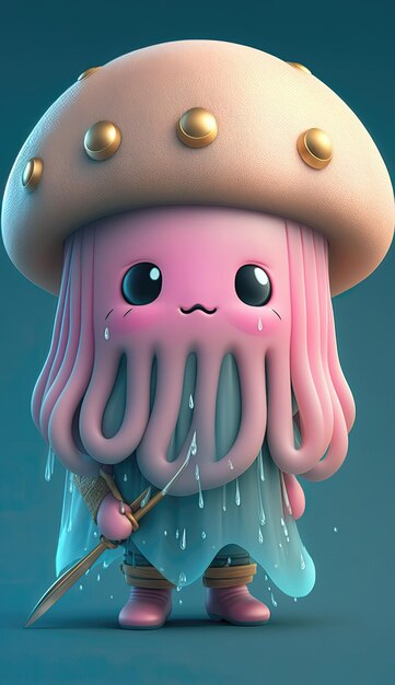 Cute Jellyfish Animal Warrior 3D Game Model Generative AI