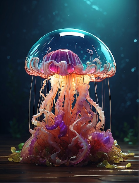 귀여운 해파리 수채화 손으로 그린 그림 해양 동물