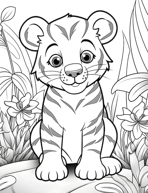 Premium Photo | Cute jungle animal coloring pages for Kids