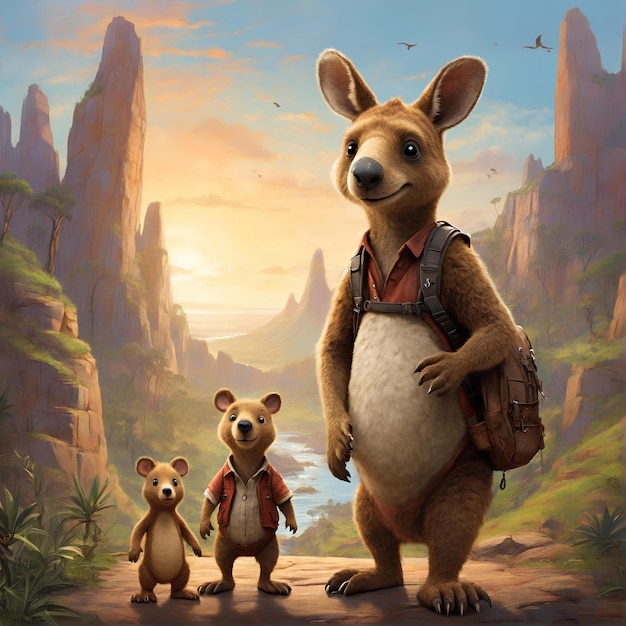 cute kangaroo and bear friend adventure movie view