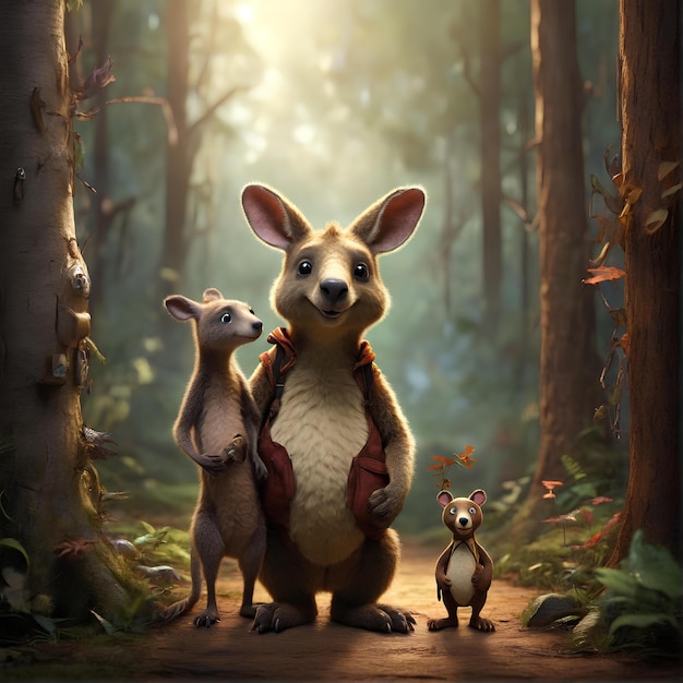 cute kangaroo and bear friendly movie view