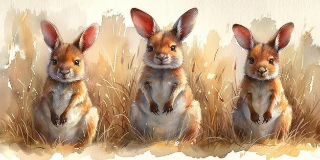 Photo cute kangaroo watercolor painting