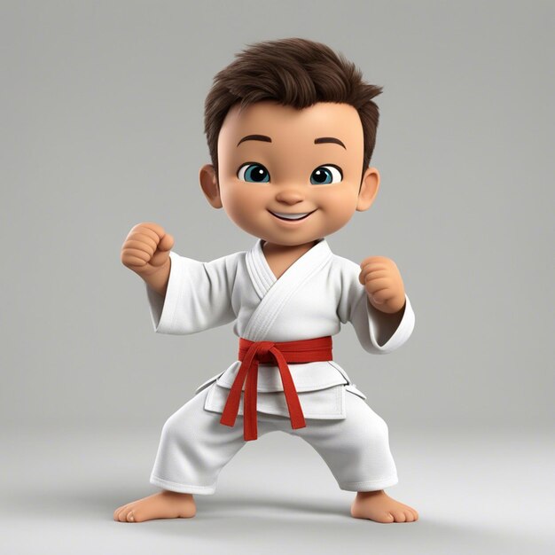 Photo a cute karate tiger kid with karate cloths white background