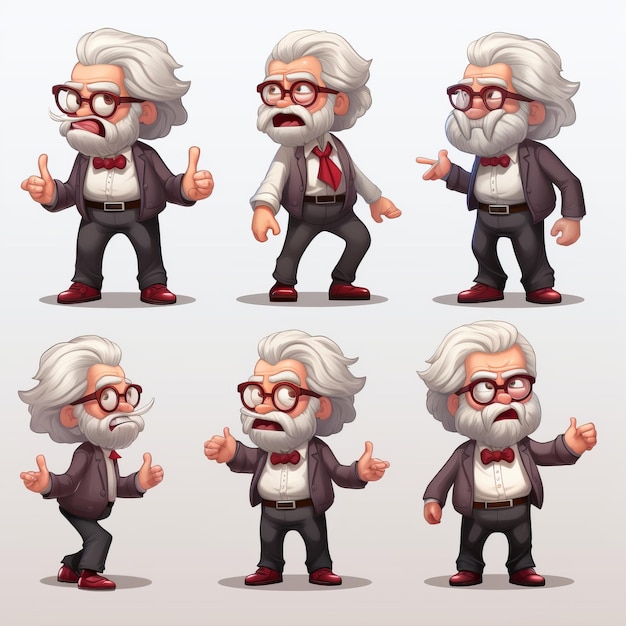 Cute Karl Marx Expressions of a 2D Casual Game Character in Ultra Detailed Stylized High Quality D