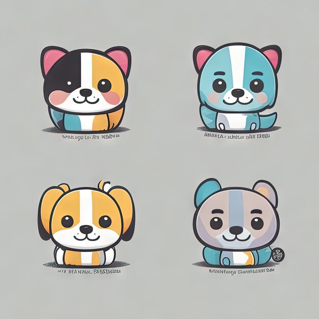 Cute kawaii animals logos collection