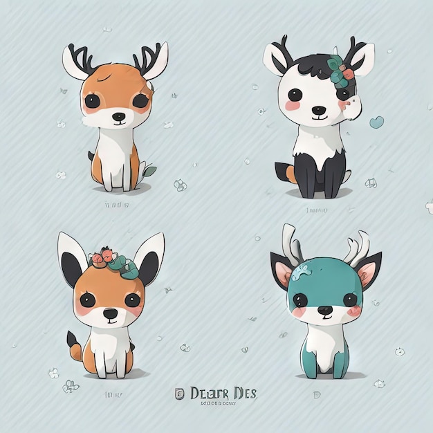 Photo cute kawaii animals logos collection