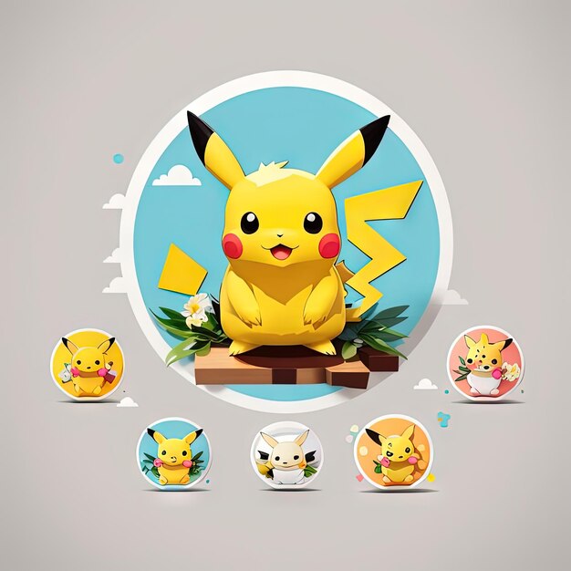 Photo cute kawaii animals logos collection