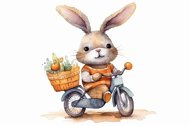 Cute kawaii baby rabbit on bike