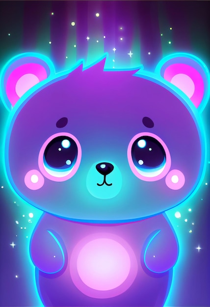 Cute Kawaii bear glowing colorful generative ai