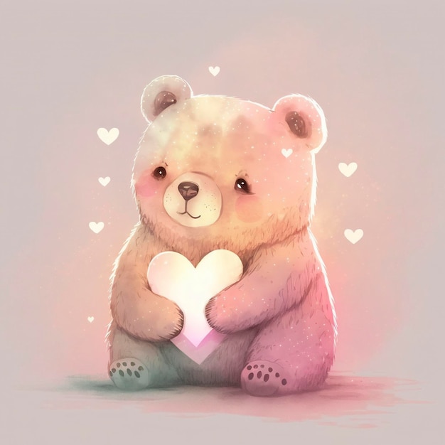 cute kawaii bear with heart