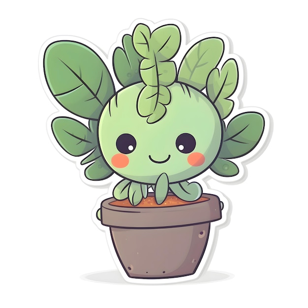 Photo cute kawaii cactus in a pot vector illustration