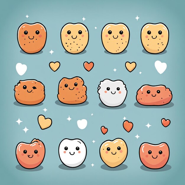 Photo cute kawaii cartoon tooth characters set illustration