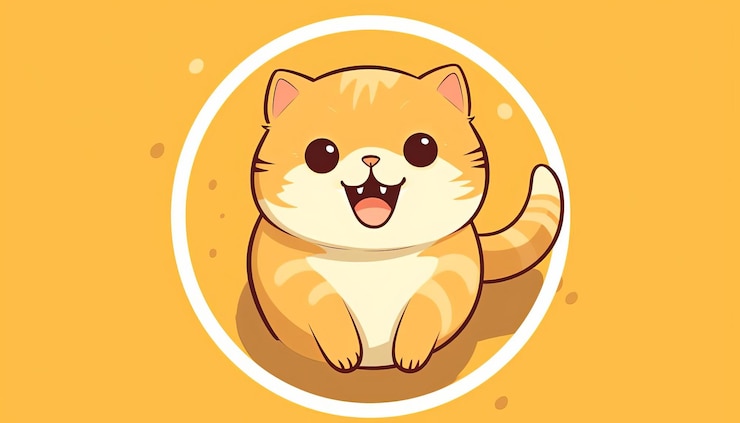 Photo 귀여운 카와이 고양이 만화 벽지 노란색과 호박색 스타일