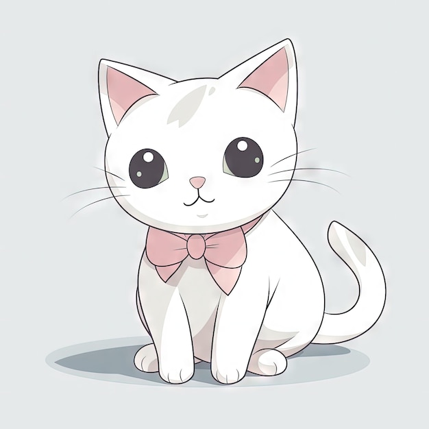 Cute Kawaii Cat Clipart on White Background