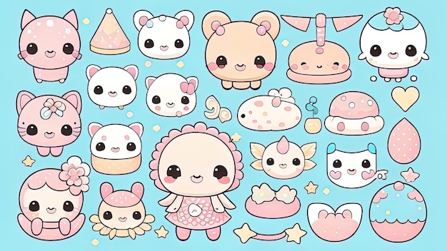 Cute kawaii chibi character pattern sticker free download images