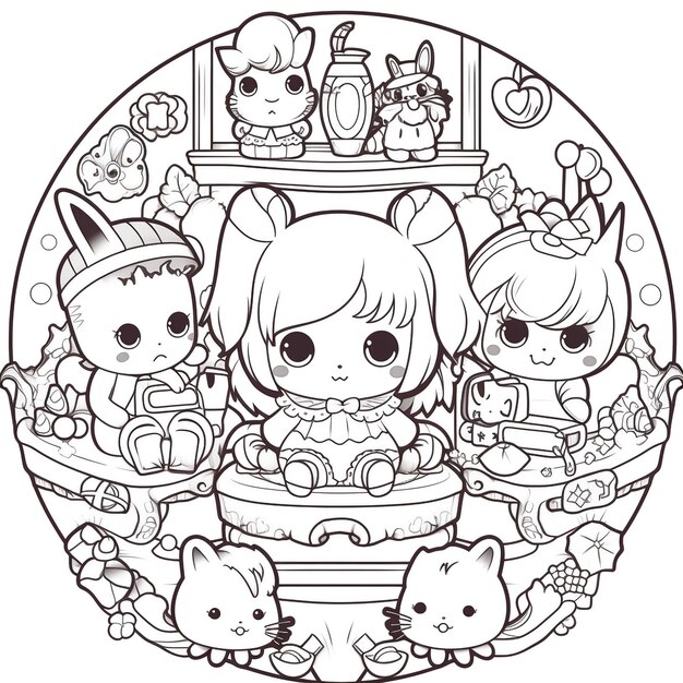 Photo cute and kawaii coloring page for kids