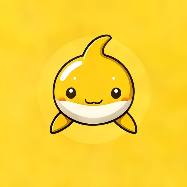 Cute Kawaii Dolphin Vector Clipart Icon Cartoon Character Icon on a Lemon Yellow Background