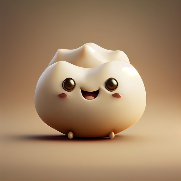 Cute kawaii dumpling 3d render character xiao long bao