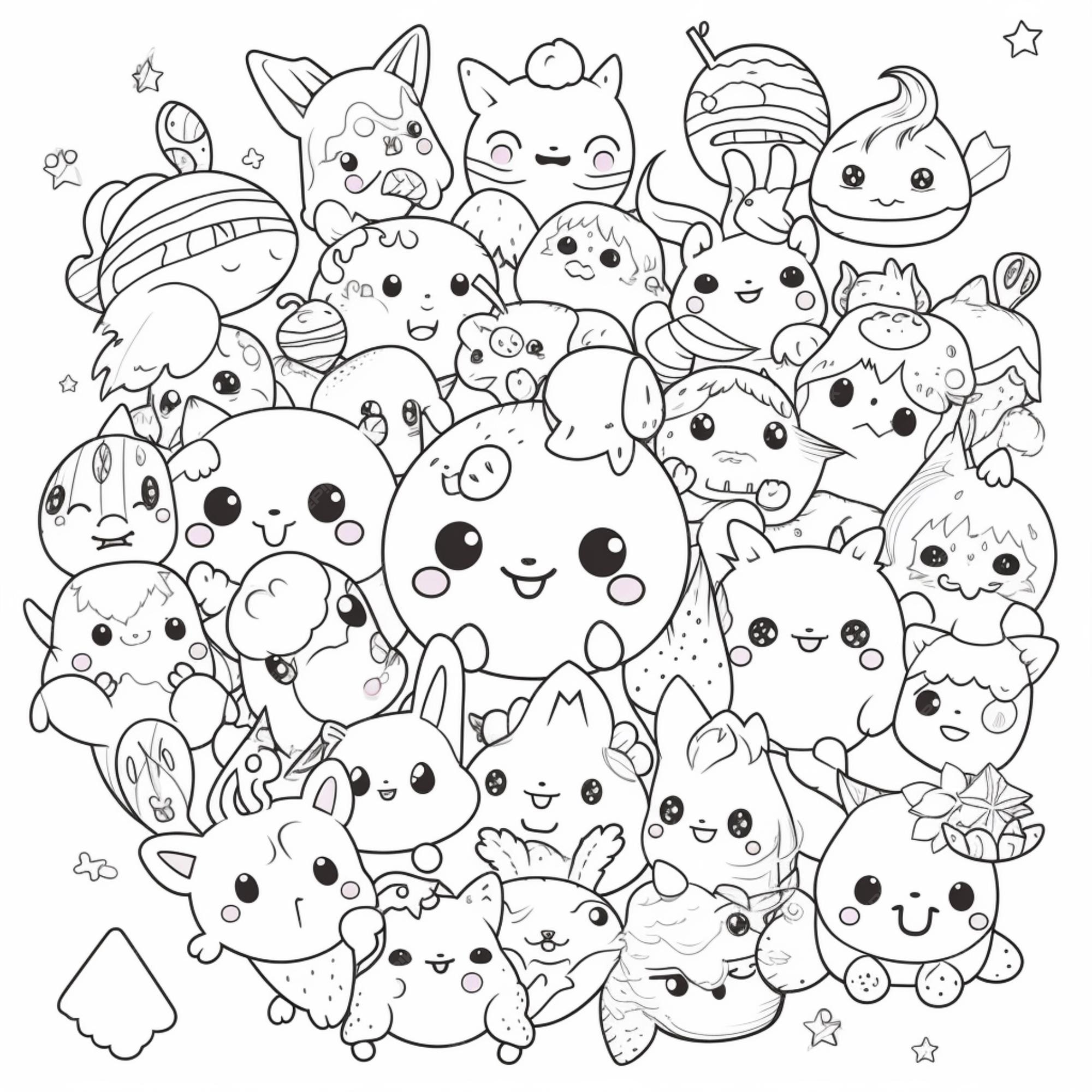 Premium AI Image Cute Kawaii Food Coloring Pages For Kids Generative Ai premium-ai-image-cute-kawaii-food-coloring-pages-for-kids-generative-ai