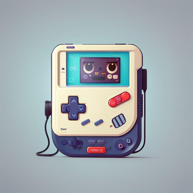 Photo cute kawaii gameboy console with memory vector illustration gaming mascot logo classic old game nintendo flat cartoon style suitable for web landing page banner flyer sticker card background