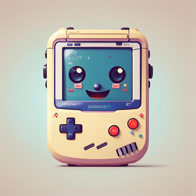 Cute Kawaii GameBoy Console with Memory Vector Illustration Gaming Mascot Logo Classic Old Game Nintendo Flat Cartoon Style Suitable for Web Landing Page Banner Flyer Sticker Card Background