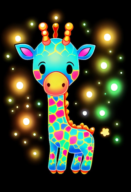 Cute Kawaii girafe glowing colorful generative ai