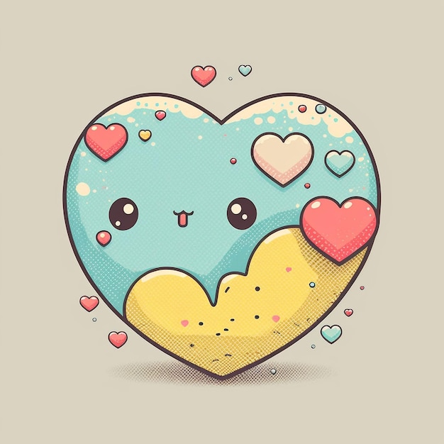 Cute Kawaii Illustration Blue Yellow Heart