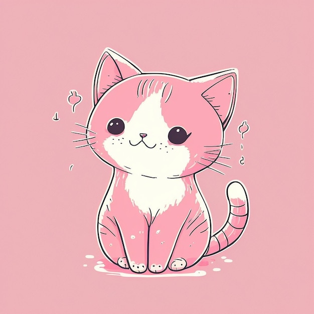 Cute Kawaii Illustration Pink Cat Kitten