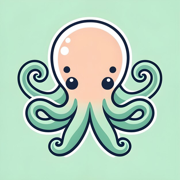 Photo cute kawaii octopus vector clipart icon cartoon character icon on a mint green background