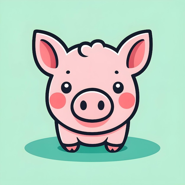 Cute Kawaii Pig Vector Clipart Icon Cartoon Character Icon on a Mint Green Background